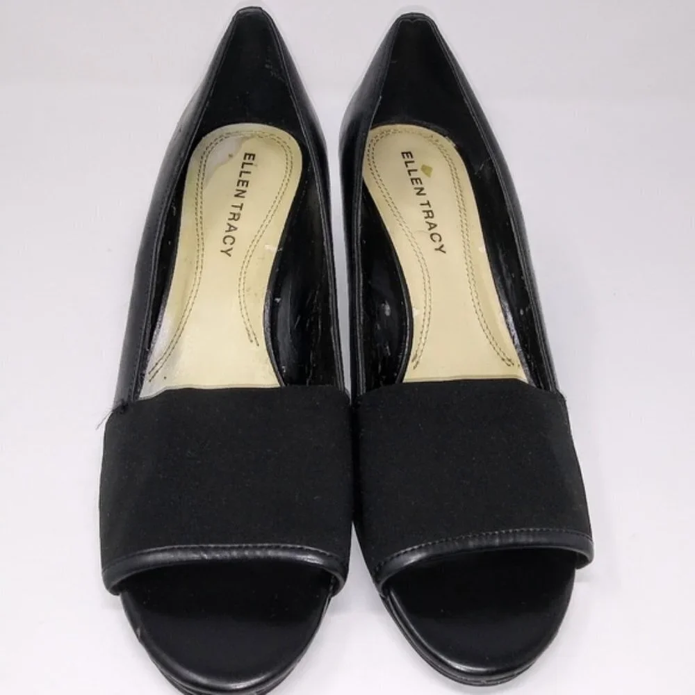 Ellen Tracy | Black Open Toe Wedges Sz 9.5